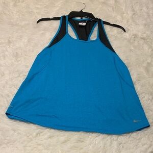 Nike Women's Vibrant Blue and Black Racerback DryFit Tank Top